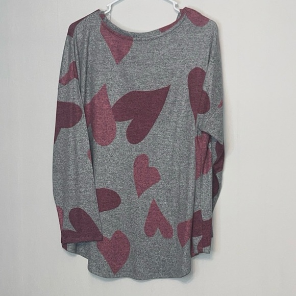 Chelsea & Theodore Gray & Pink Hearts Long Sleeve Top Soft Sz 2X Valentines. - Picture 2 of 7